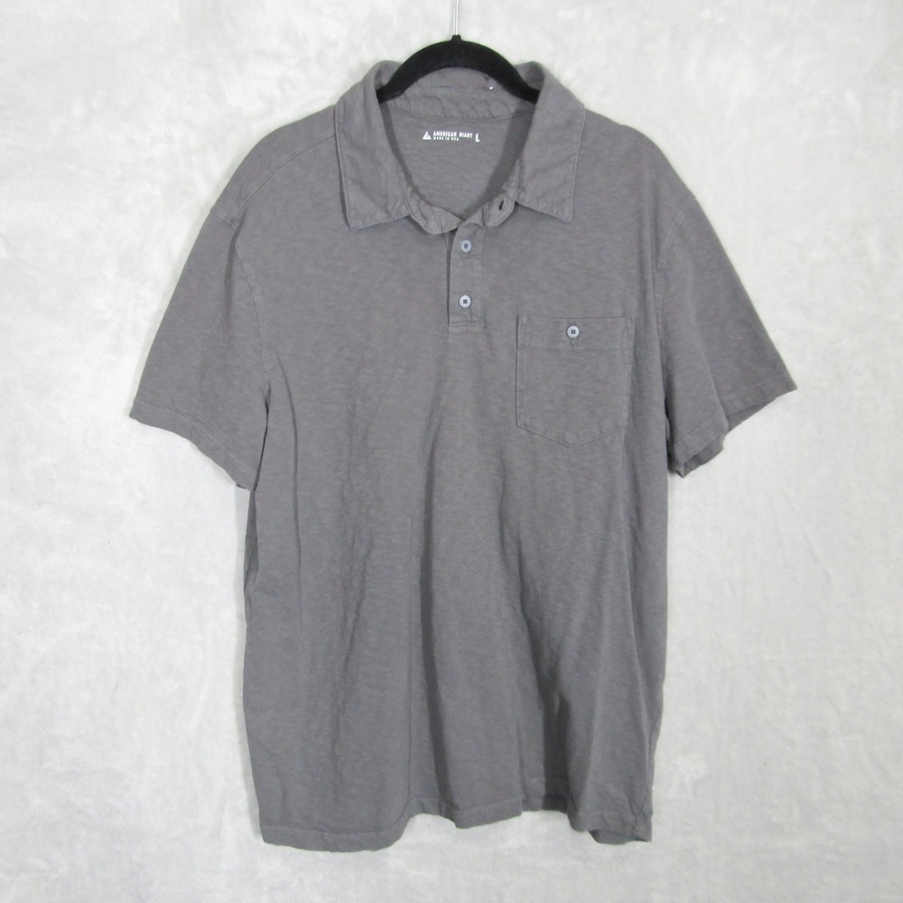 American Giant Polo Shirt Size Large Mens Gray Short Sleeve Made in USA